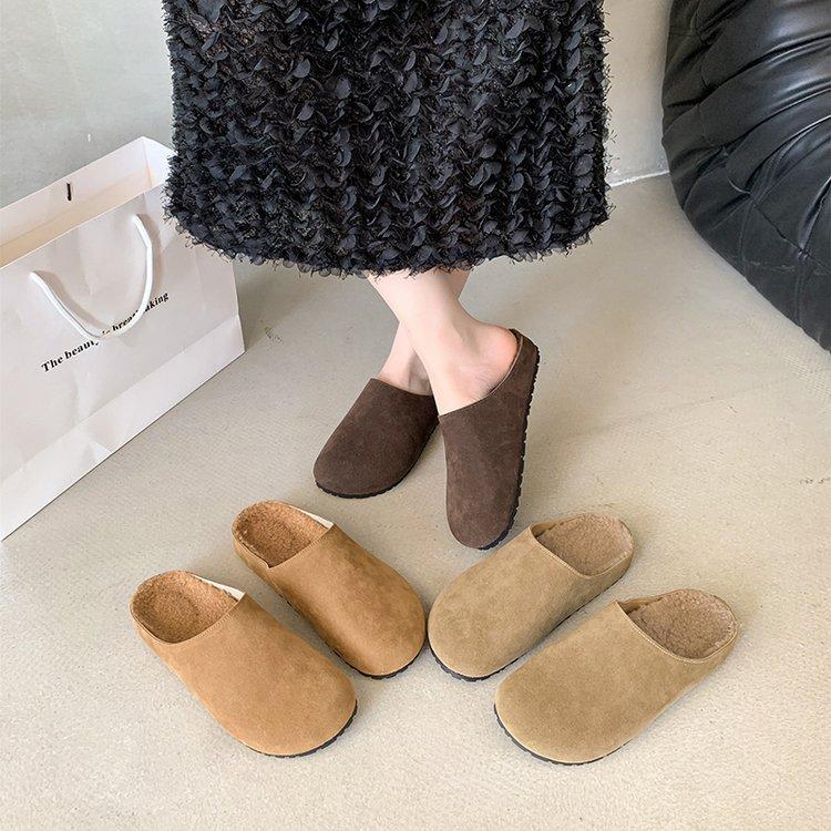Comfortable casual shoes platform-soled bag head half slippers velvet Boken shoes loafers autumn and winter wear soft-soled single shoes women's shoes