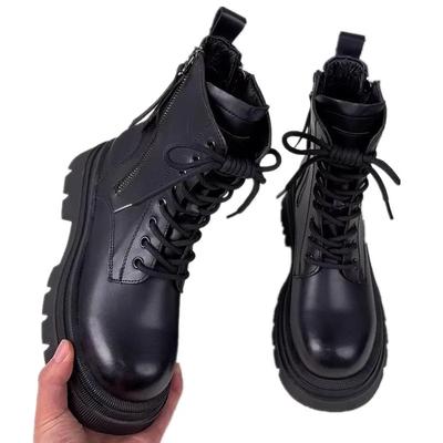 Preto punk tornozelo de sola grossa motocicleta tornozelo botas femininas rendas primavera salto grosso cinto fivela bolso designer sapatos grossos