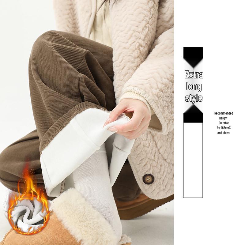 2025 Autumn/Winter European Cotton Velvet Wide-Leg High-Waist Drape Pants for Women