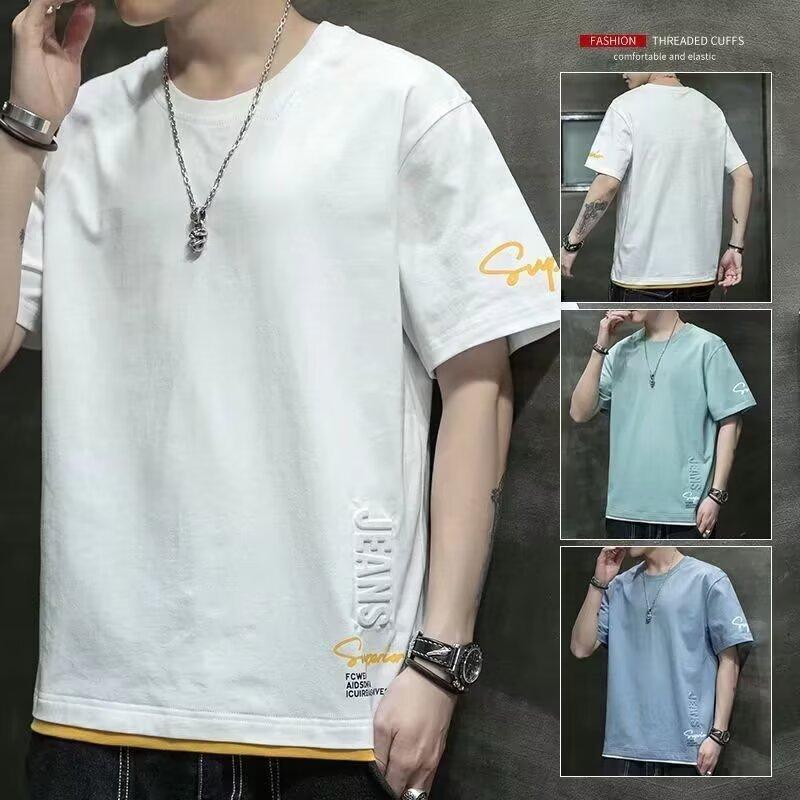 Fake Two-Piece Short-Sleeved T-Shirt Men'S Summer New Youth Leisure Sports Round Neck Short-Sleeved Thin Bottoming Shirt Trendy Brand