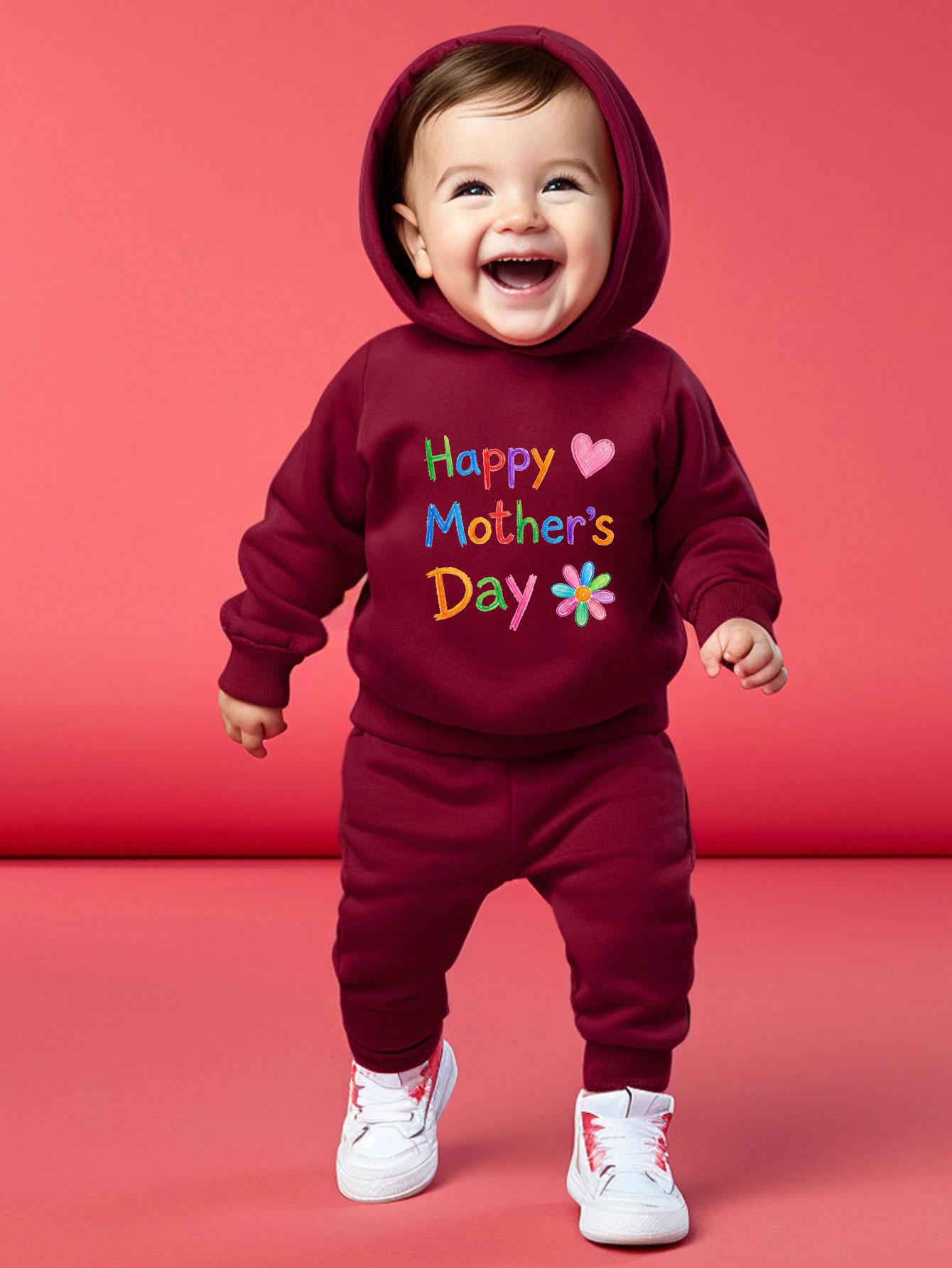 

Boys casual sports two-piece set including a hooded top printed with childlike Mother s Day themed hand-drawn patterns and elastic waist trousers 2-3Y бордовий