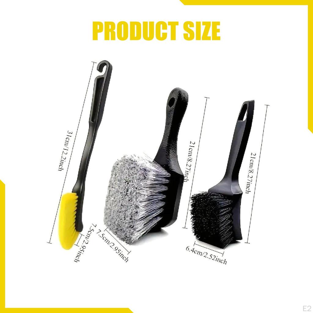 3Pcs Car Tire Brushes Auto Detailing Wheel Cleaner Lightweight Versatile Easy Carrying Efficient