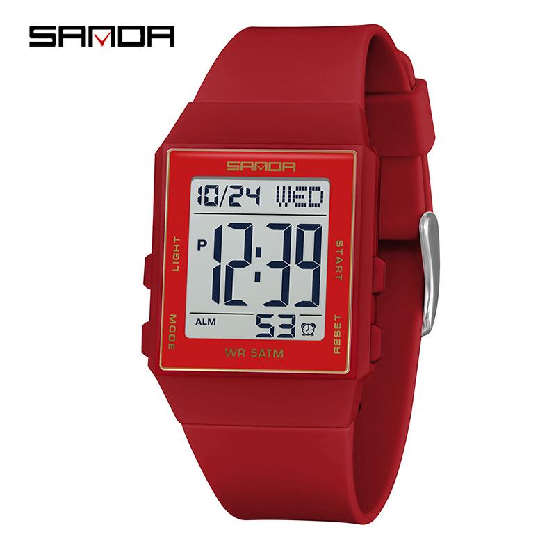 Sanda Lightweight Minimalist Sports Watch: Multi-functional Square Electronic Wristwatch for Men and Women