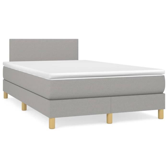 3140441 vidaXL Lit à sommier tapissier avec matelas Gris clair 120x200cm Tissu