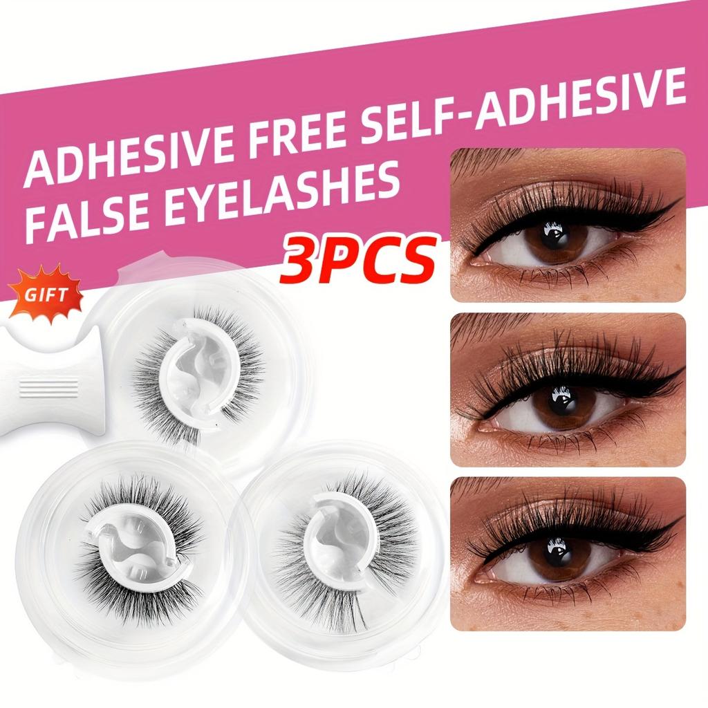 Self-adhesive Faux Mink Lashes False Eyelashes 3 Pairs Eyelashes Wispy Natural Lashes Extension Eye Makeup