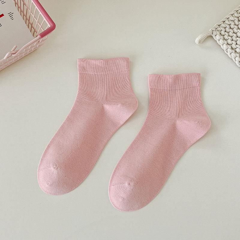 Female Spring and Summer Thin Style Pure Color Breathable Short Tube Cotton Socks