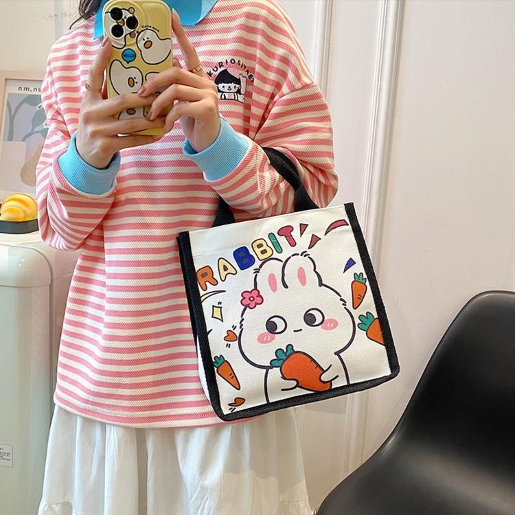Japanese cute canvas bag bunny printed cartoon less tutoring bag go out hand carry bento bag wholesale