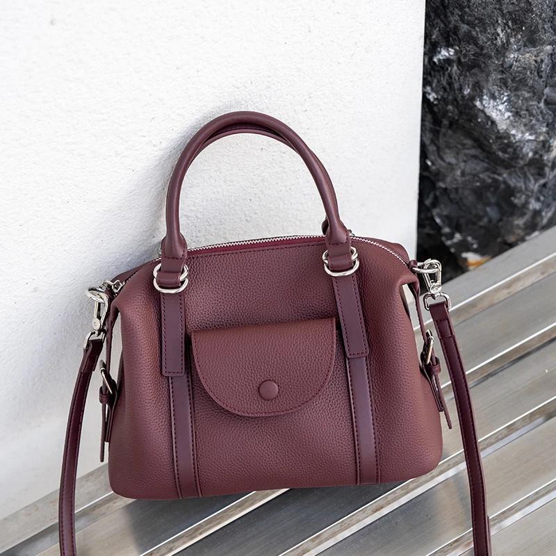 

Ladies Retro Cowhide Durable Crossbody Bag Women Natural Cow Leather Shoulder Bags Female Fashi Designer Luxury Handbags Lady 28x12.5x20cm темно-красного