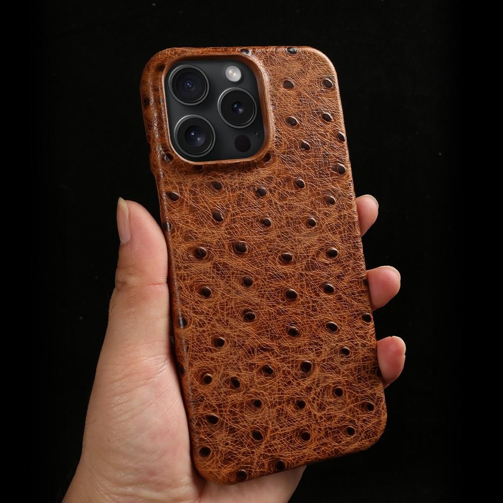 Ostrich Genuine Leather Case For iphone 16 Pro Max 15pro 14 13 12 11 XR XSMAX SE4 Real Cowhide Back Cover Coque Shell