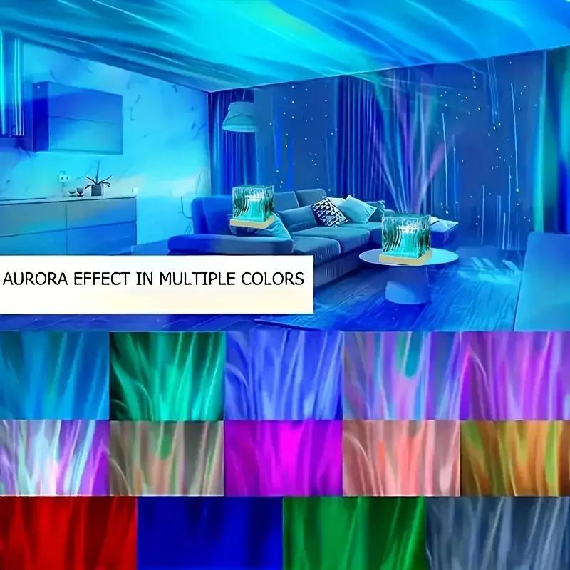 Aurora Ocean Wave Projector Light 16 RGB Colors Auto Rotating Ambient Night Light with Remote Control Home Room Decoration Birthday Gift for Kids