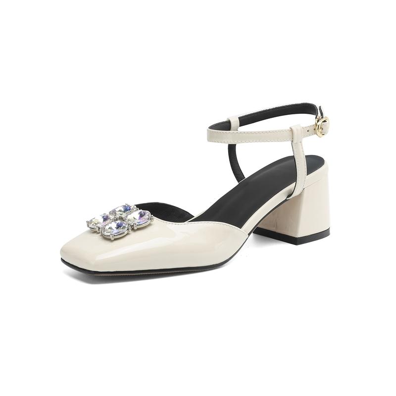 Fashion Women's New Leather Cowhide Spring/summer Rhinestone High-heeled D Oversized Elastic Band with Toe Cap Mueller Sandals