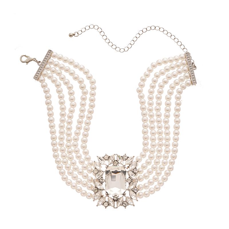 Baroque Diamond Pearl Clavicle Necklace – French Court Style Luxury for Women