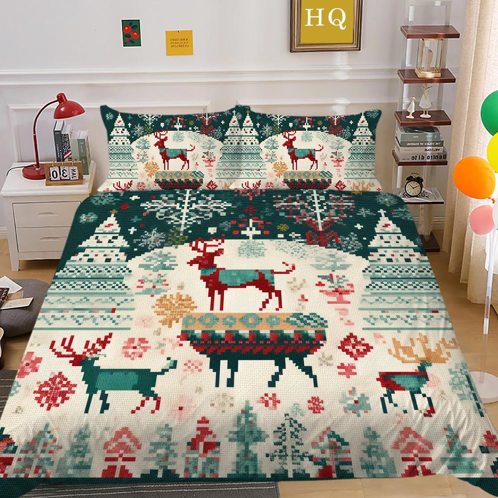 Christmas Printing 3D Printing Polyester Pillowcase Quilt Cover Two Or Three-Piece Set