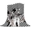 Animal Zebra Black and White Stripes Pattern Flannel Throw Blanket  Soft Lightweight Warm Cozy Kid Adult Travelling Camping Gift