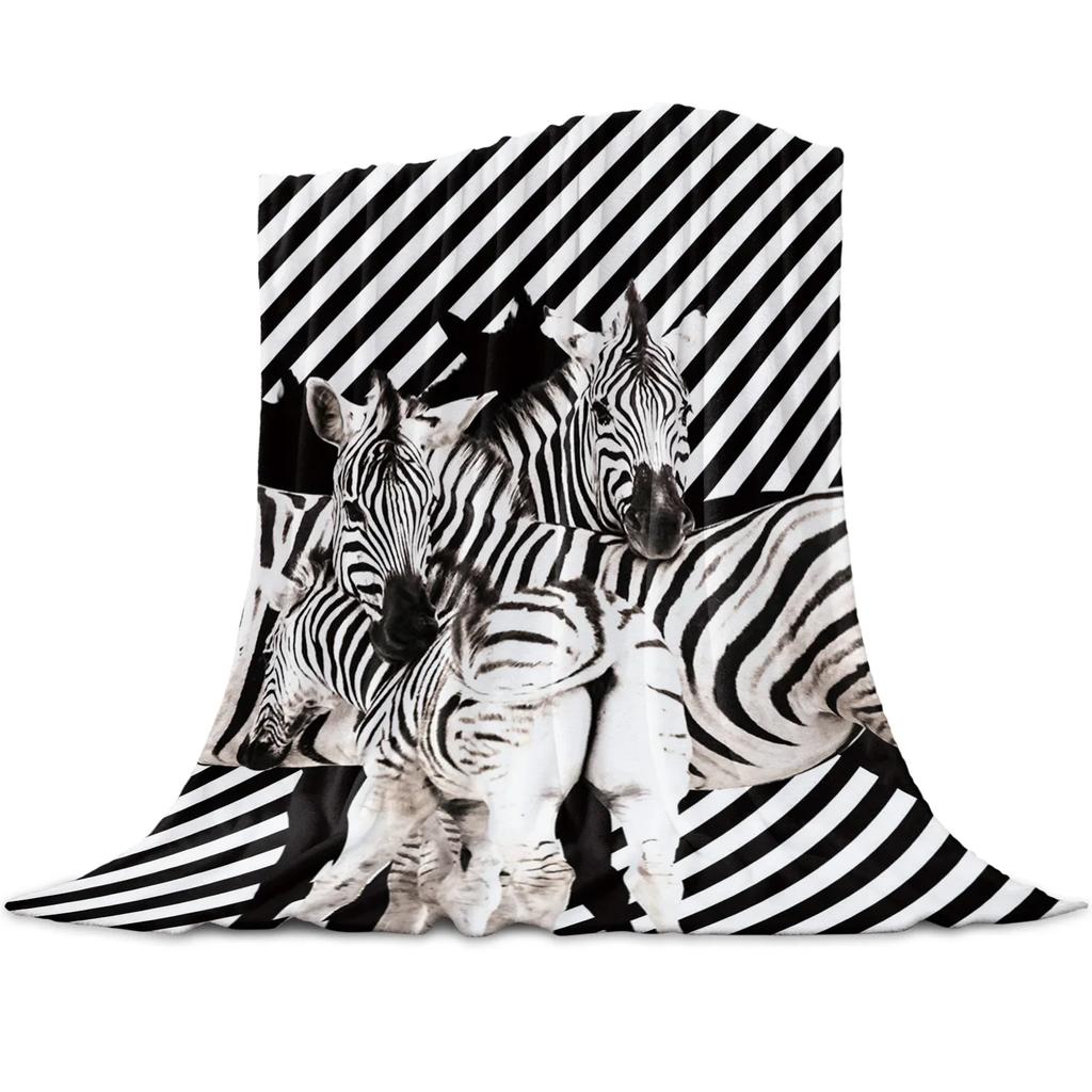 Animal Zebra Black and White Stripes Pattern Flannel Throw Blanket  Soft Lightweight Warm Cozy Kid Adult Travelling Camping Gift
