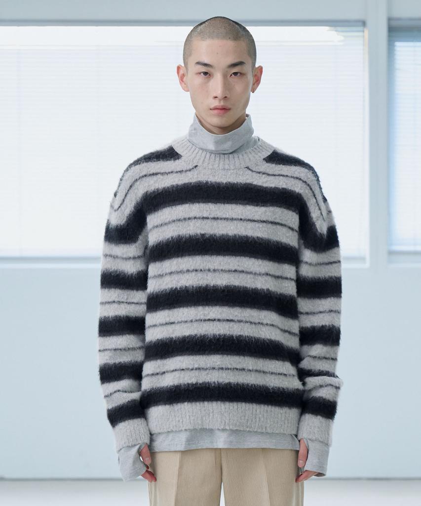 ZPLISH Striped Mohair Sweater Gray