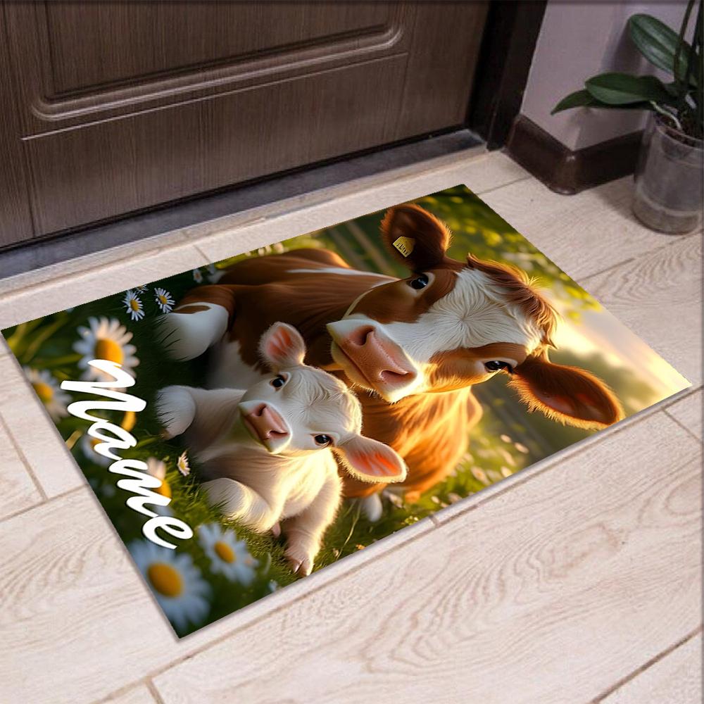 Custom Name Cow Printed Carpet,Rug for Office Chair Living Room Bedroom Kitchen Room Decor Gifts.