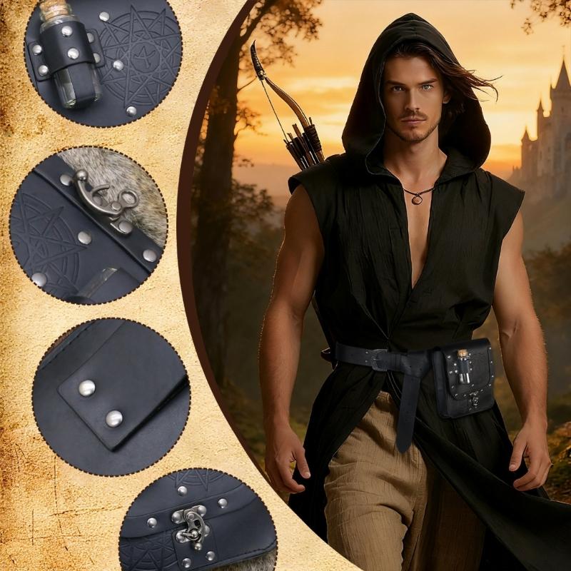 Set of 2pcs Medieval Style Alchemist Bottle Waist Pouch Belt Set For Role Playing Costume Accessories PU Leather