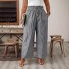 women's Plus Size High Waist Drawstring Striped Wide Leg Pants Casual Pocket Long Trousers