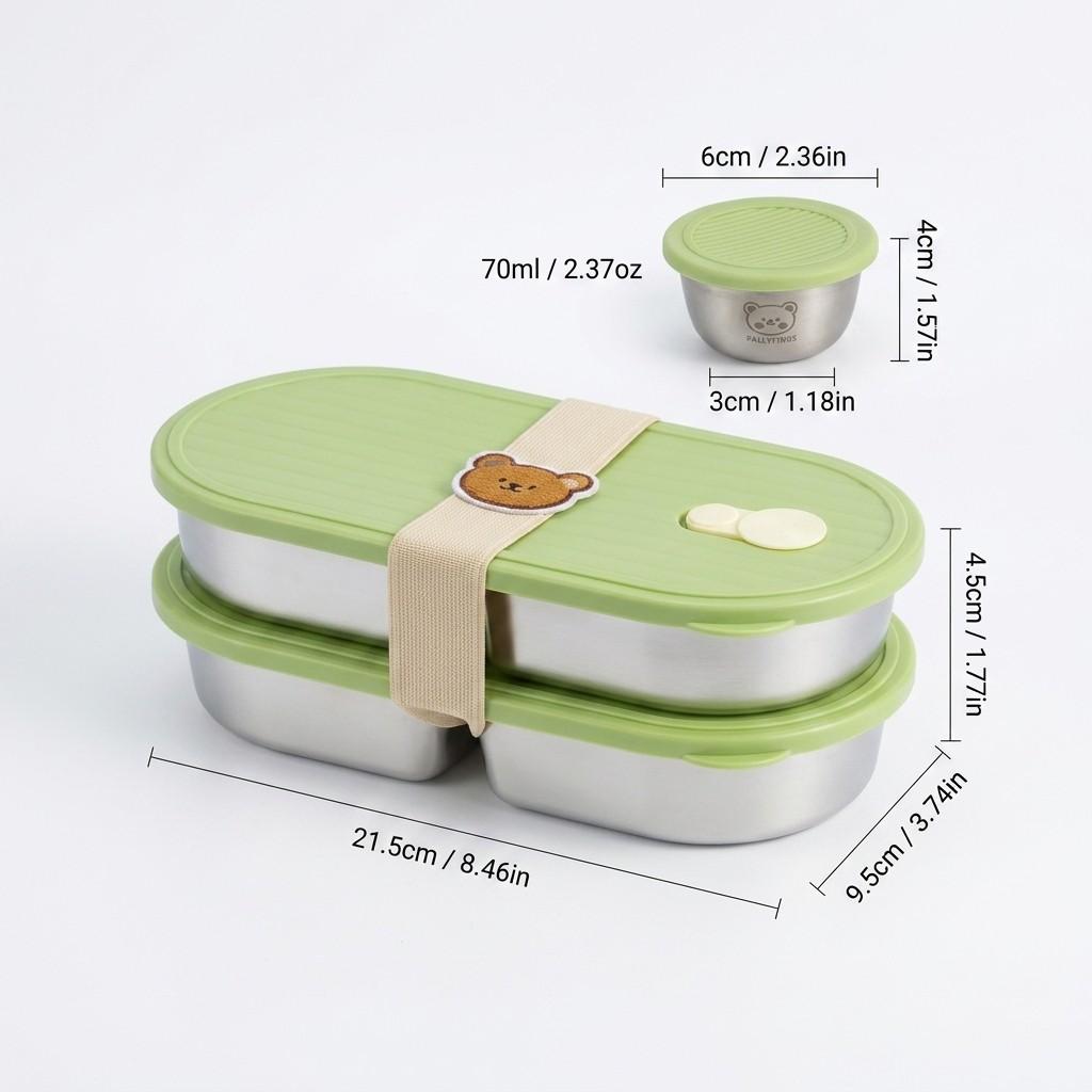 Oval Divided Bento Box With Sauce Box Sealed 304 Stainless Steel Lunch Box Microwave Safe Fruit Salad Food Container For Student
