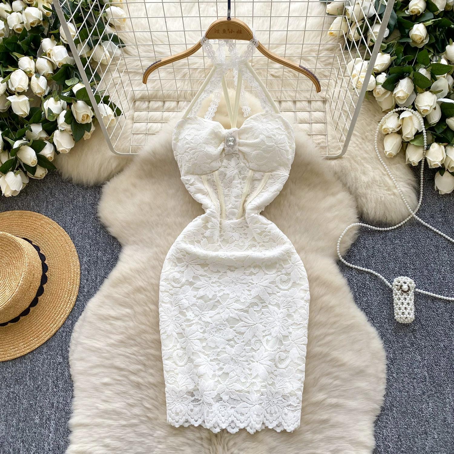 

Летние женские V-образный вырез халтер кружева сексуальные открытая спина клуб вечеринка облегающие мини короткие карандаш платья M абрикосовый