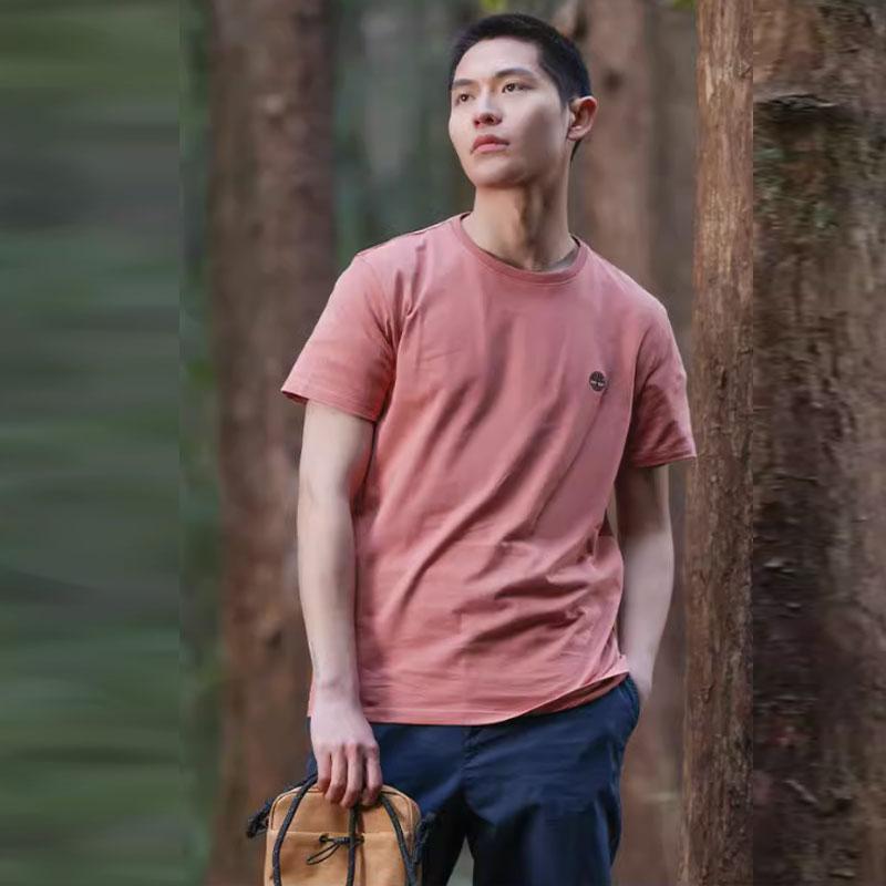 Timberland Casual Round Neck Embroidered Slim Fit Short Sleeve T-Shirt Men Tops Light-Pink-Mahogany A2EKJ-DJ1
