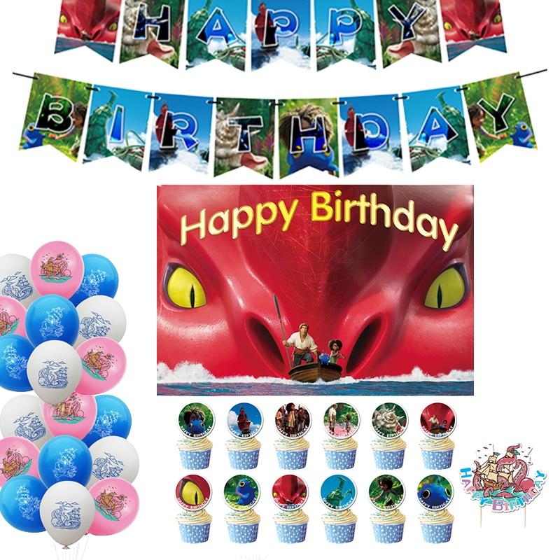 Mysterious Atmosphere With The Sea Beast Birthday Decorations Balloons Banner Cake Topper