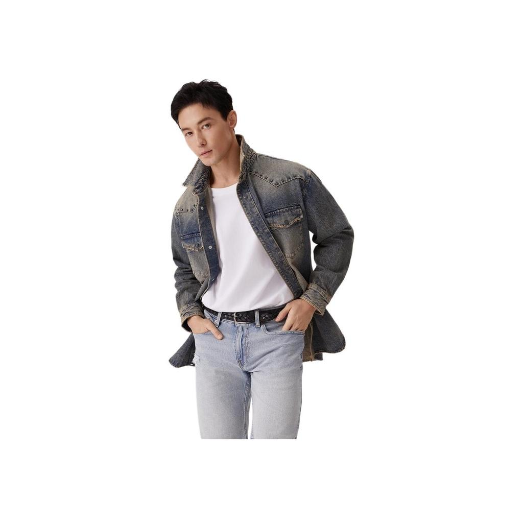 Levis Loose Comfortable Casual Frayed Collar Long Sleeve Denim Jacket Men Jackets Dark-Blue 002XV-0001