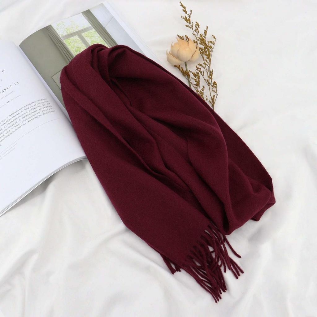 High Quality Solid Color 100% Wool Scarf Men's Women Autumn Winter Versatile Classic Wool Muffler Men's Warm Soft Tassel Scarves