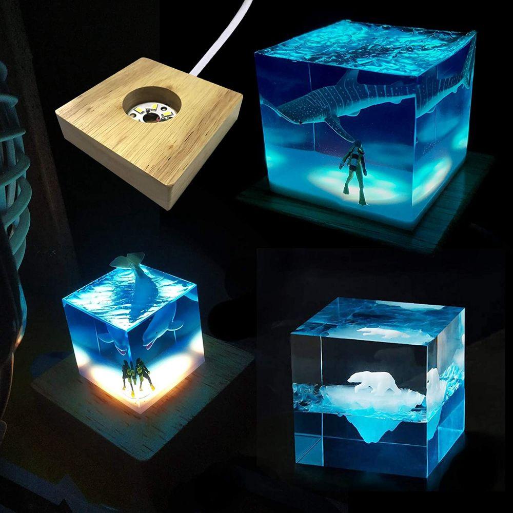 

Display Crystal Glass Home Decor Crystal Display Holder Lamp Base Wooden Light Base Crystal Stand теплим білим кольором