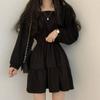 Korea Feminine Spring Autumn Basic Wear Cotton Blended A Line Little Black Dress