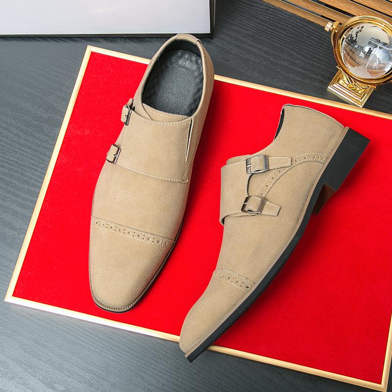 Fashion Monk Leather Shoes Men Loafers Slip on Business Casual Leather Shoes Classic Moccasins Breathable Men Flats Soft Driving Shoes
