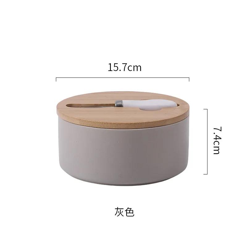 6 Inch Ceramic Butter Box with Lid Sealed Box Household Round Butter Boxs with Knife Butter Dish Cheese Boxs Kitchen Tableware