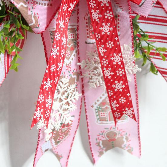 Gingerbread Christmas Wreath Festive Holiday Door Decoration Farmhouse Wall Hanging All-Weather Seasonal Garland for Porch Decor Classroom Courtyard