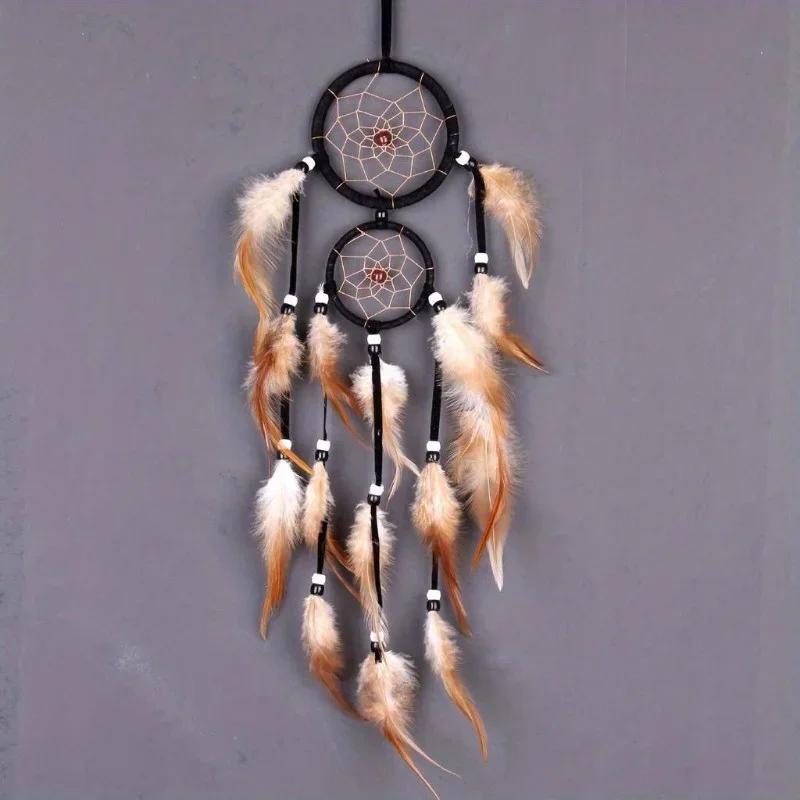 1Pc Indian Dream Catcher with Brown Feathers Wall Hanging Dream Catcher Bedroom Accessories Wind Chime Dream Catcher