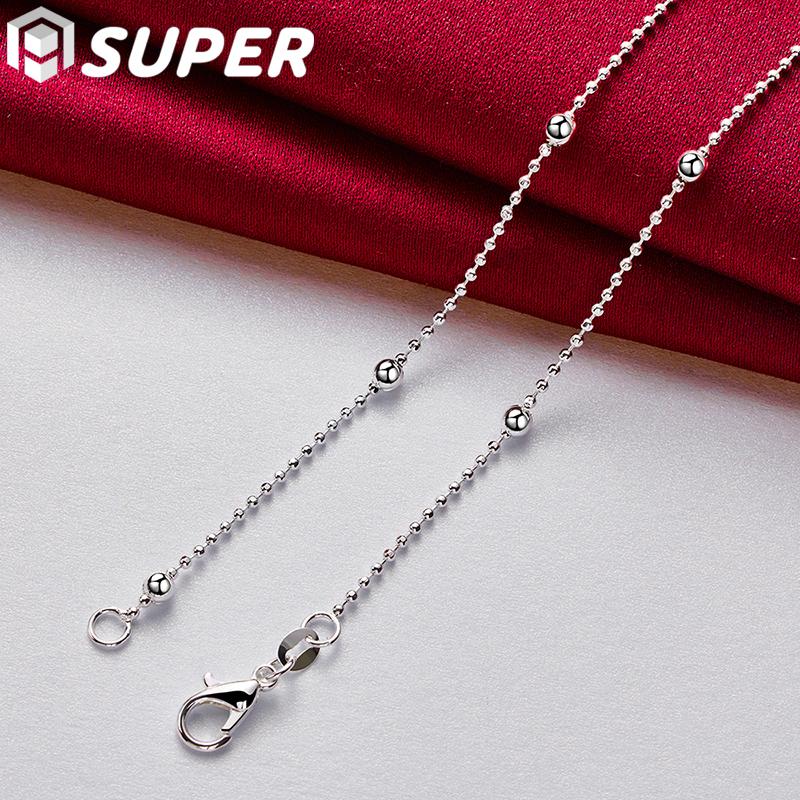 925 Sterlingsølv 16/18/20/22/24 tommer 4 mm Full Smooth Beads Kjede Halskjede smykker