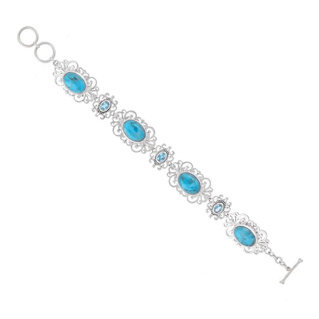 Turquoise & Topaz Sterling Silver Bracelet: Blue Gemstone Jewelry