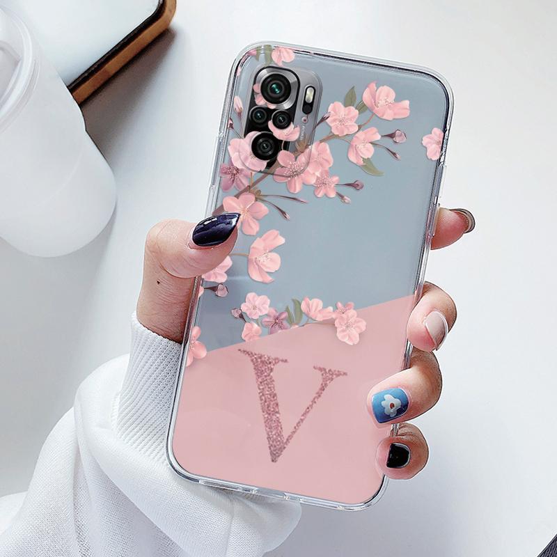 For Poco M5S PocoM5S Phone Case Flower Alphabet Letter Cover Soft Silicone Transparent Bumper Couple Fundas For Poco M5S Shell