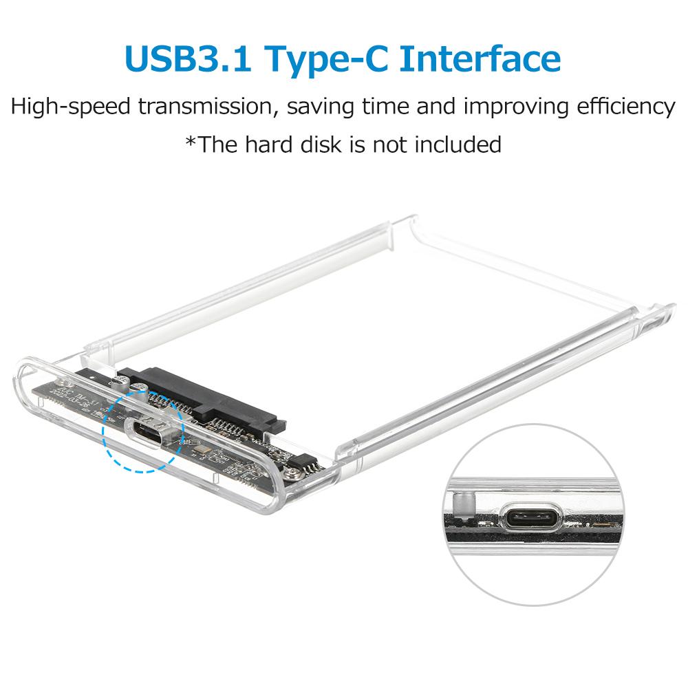 2.5 inch Hard Disk Case Type C Transparent HDD Enclosure High speed Transmission Easy Installation for 2.5 inch SATA