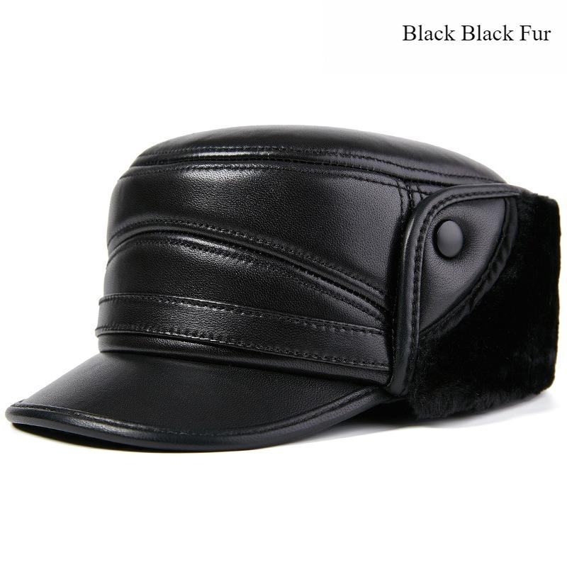 Winter Men's Leather Hat Thicken Leather Sheepskin Baseball Caps With Ears Warm Snapback Dad's Hats Sombrero De Cuero Del Hombre