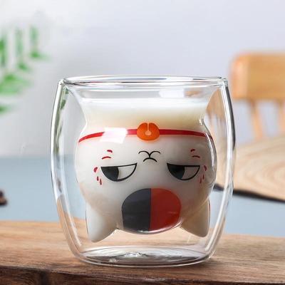 Cartoon Cat Glass Cup Dvouvrstvý skleněný hrnek Šálek vody Šálek mléka Šálek džusu Šálek kávy