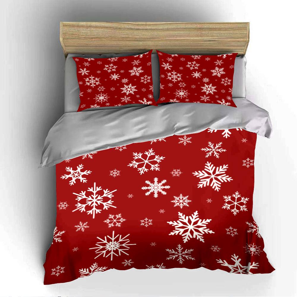 Christmas Red Snowflake Bedding Set Bedding set (1 duvet cover, 2 pillowcases, duvet not included)