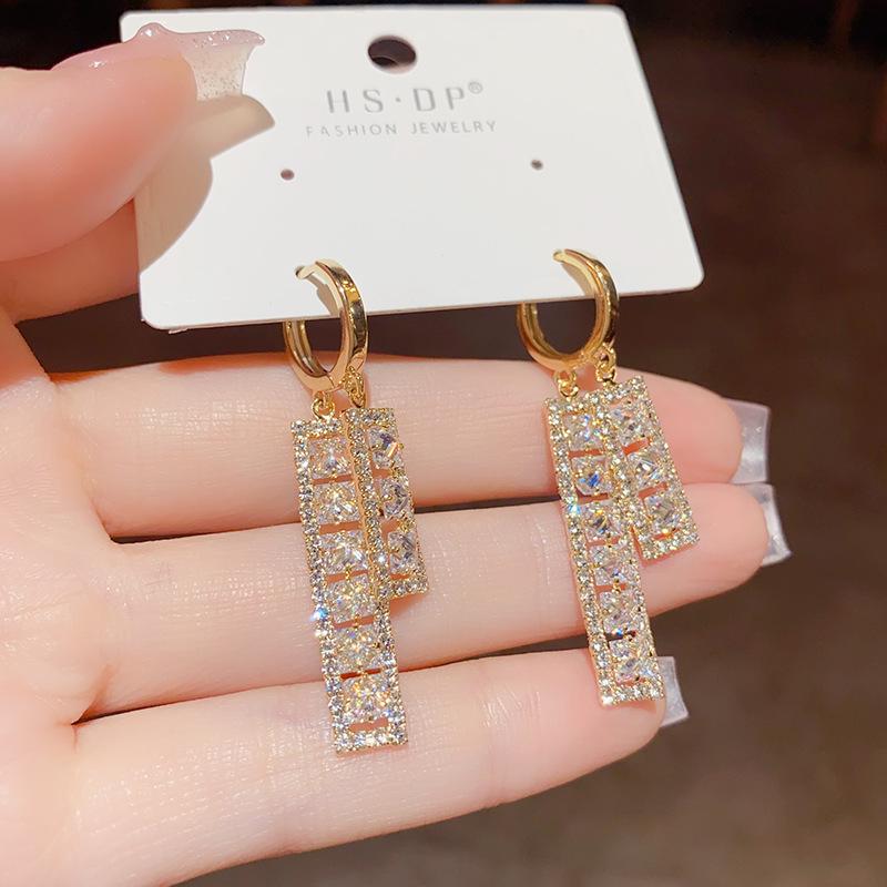 Elegant Geometric Zircon Tassel Ear Cuffs - Niche Design, Versatile Earrings