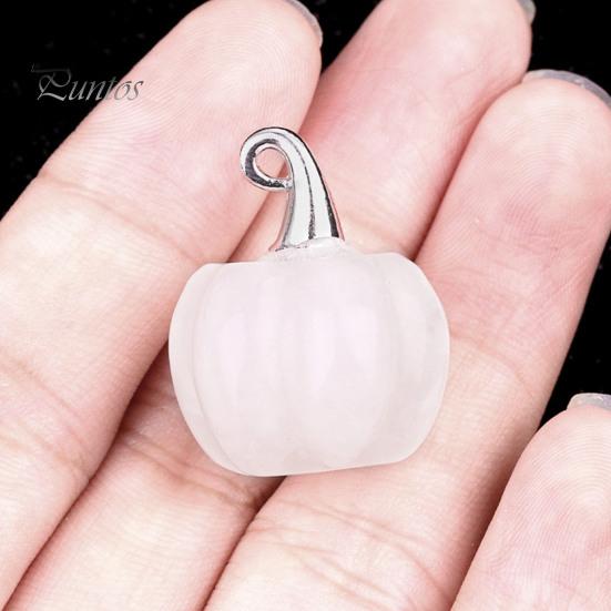 Colorful Pumpkin Charms Natural Crystal Pendant, Mini Carved Stone Charm with Halloween Decorations for Home Metal Hook, Micro Landscape Decor,