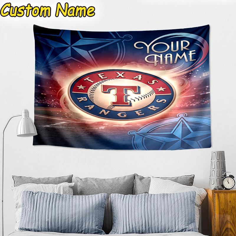 Custom Name Baseball Rangers Map Tapestry Room Decoration Wall Hanging for Living Room Bedroom, dormitory, Birthday and Christmas gifts