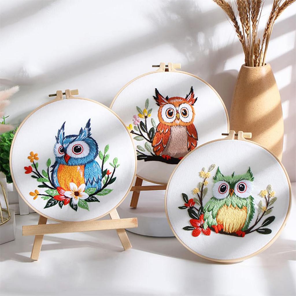 DIY 3D Stickerei Handwerk für Anfänger: Stoff Stickerei Materialset, 20cm Stickrahmen (Kein fertiger 30cm Stoff),dreiteiliges Set