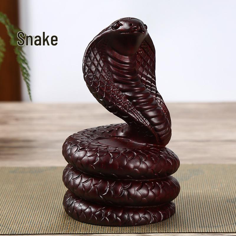 Ebony Zodiac Animal Statues - Hand-Carved Wooden Ornaments 