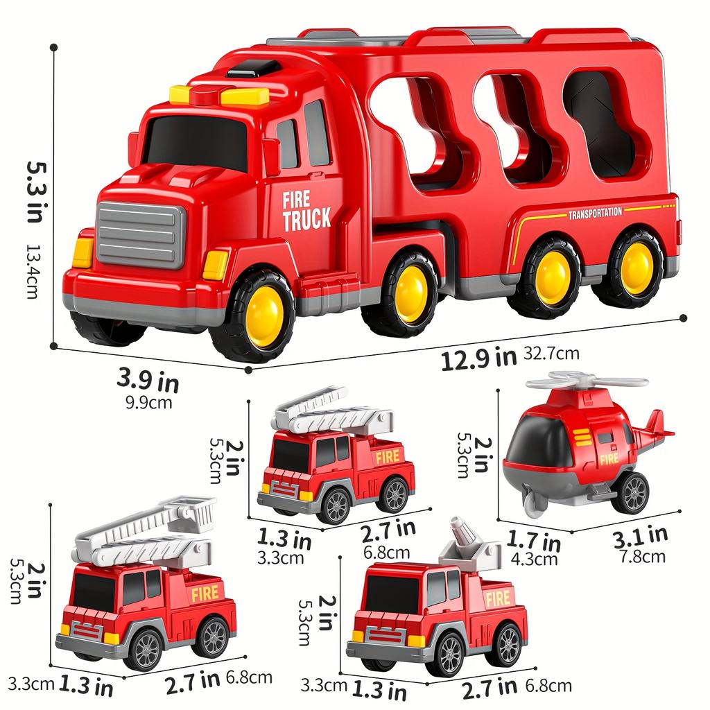Fire Engine Toy Sets Suitable for Children Over 2 Years Old, 5 in 1 Fire Engine Toys, Friction Power Vehicle Toy Sets, Accessories Color Random