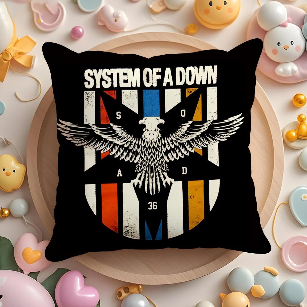 Hot Rock Band S-System Of A Down Cushion Cover Plush Fabric Soft Double-Sided Printed Sofa Pillow Case Colorfast Home Decor