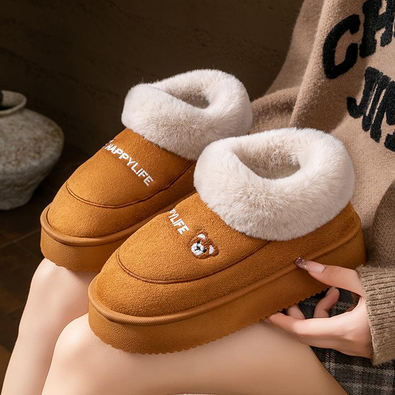 Cixi cotton slippers thick-soled confinement shoes winter plush home use indoor non-slip home warmth couple